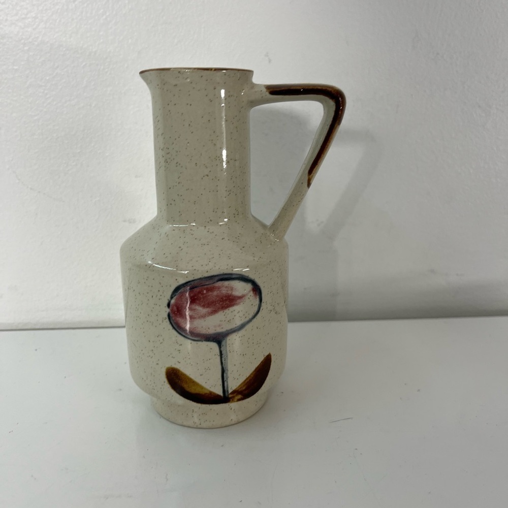 Vintage Levco Japan Pottery Pitcher Hand painted Glaze Flower Design